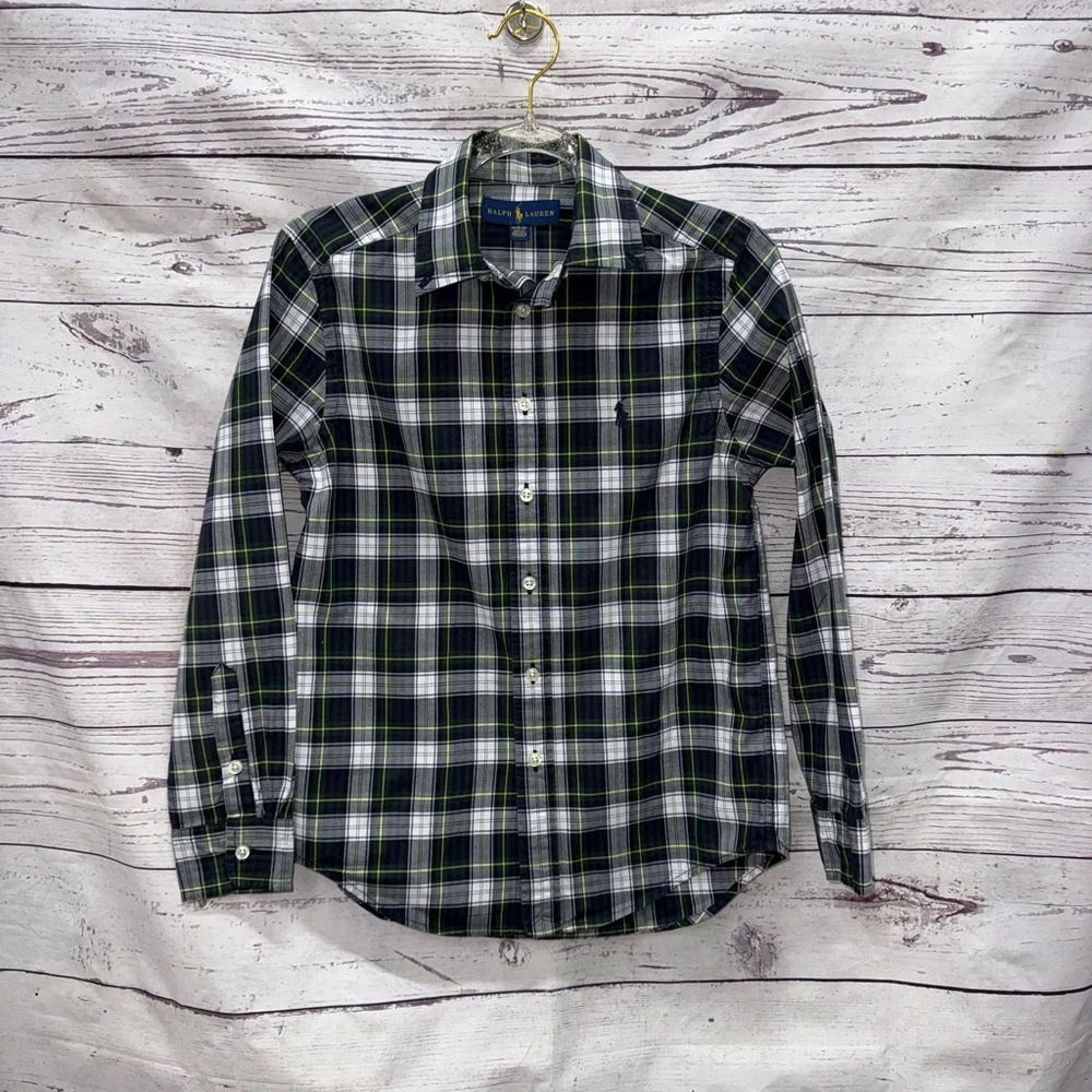 Polo by Ralph Lauren Green Plaid Shirt Size Medium 10-12